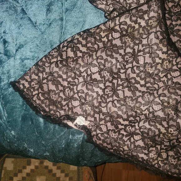 Antique/Vintage Black Lace Slip/Dress with Lavender Underslip - Picture 3 of 7